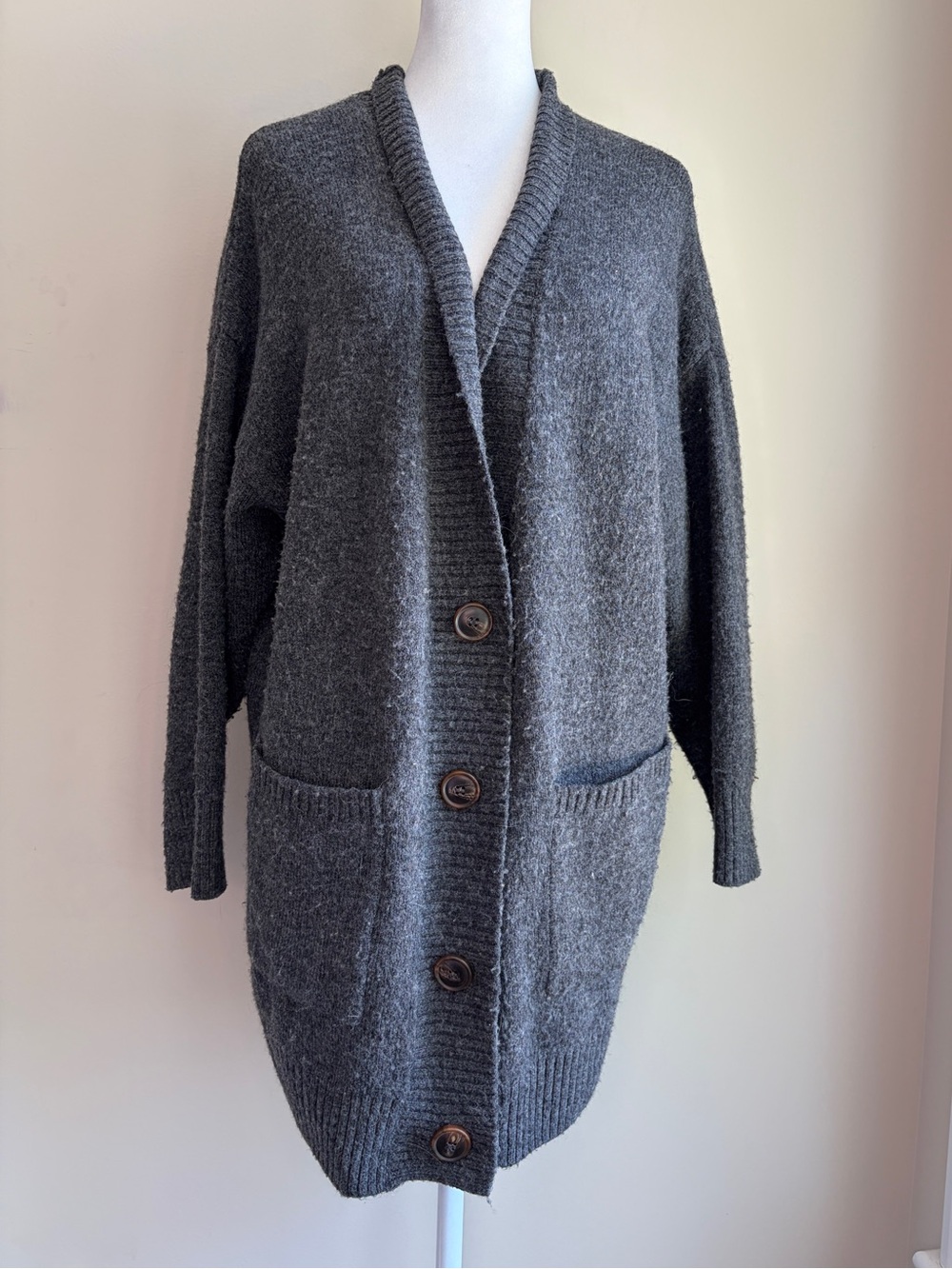 Mango Women's Small Cozy Charcoal Gray Button-Up Cardigan Sweater